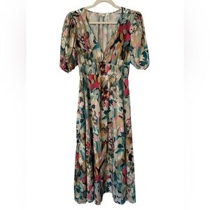Floral V-Neck Maxi Dress — Multicolor